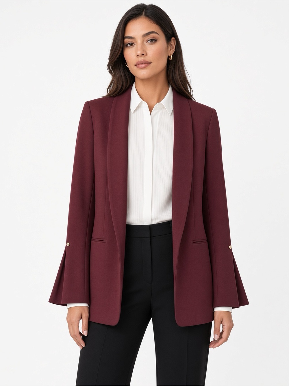 DKNY Women's Burgundy Open-Front Blazer